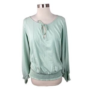Anthropologie Rebecca Long Sleeve Smocked Waist Peasant Top